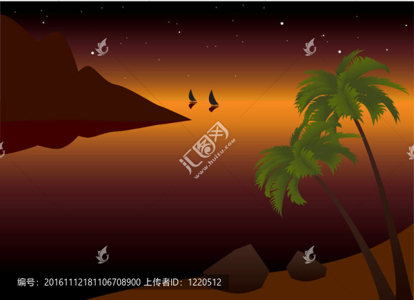 熱帶棕櫚灘日落
