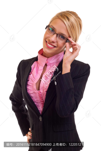 商業(yè)女人拿著她的眼鏡
