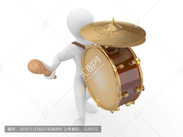人與鼓和鼓槌。3d