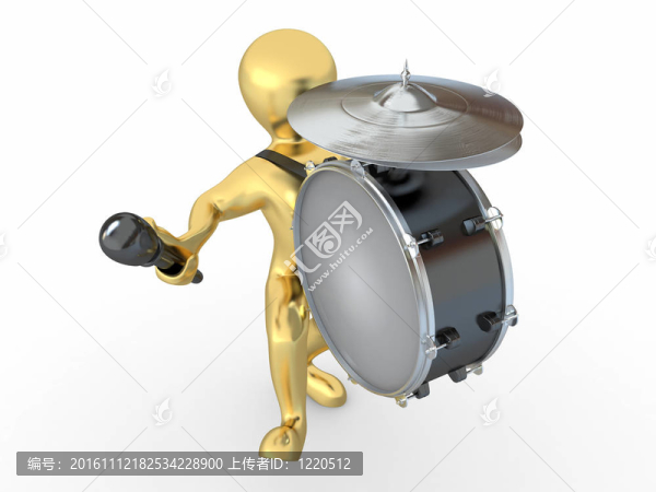 人與鼓和鼓槌。3d