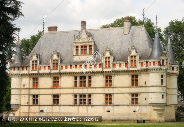 美麗的Azey,le,Rideau城堡；法國