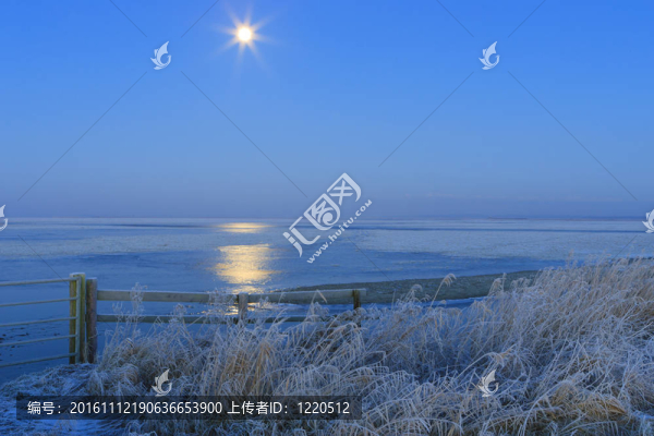 大自然與月亮和田野的藍色冬季景觀