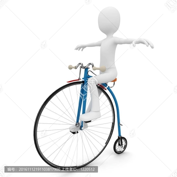 3D男子騎老式自行車