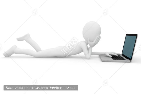 3D男子在筆記本電腦上工作