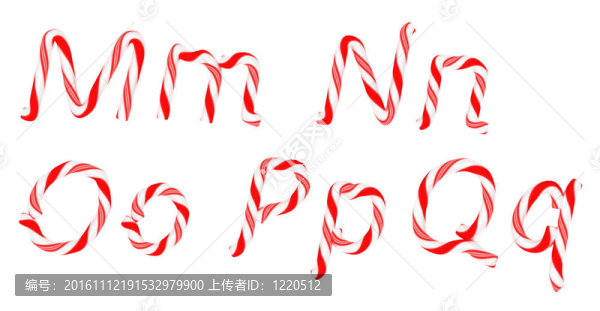 糖果甘蔗字體M,-,Q字母孤立