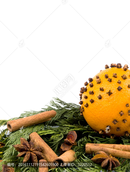 圣誕裝飾-橙色的香料和側(cè)柏枝條