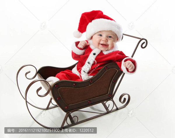 Smilng,santa寶貝坐在雪橇上