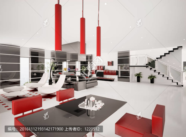 現(xiàn)代公寓3D渲染的內(nèi)部