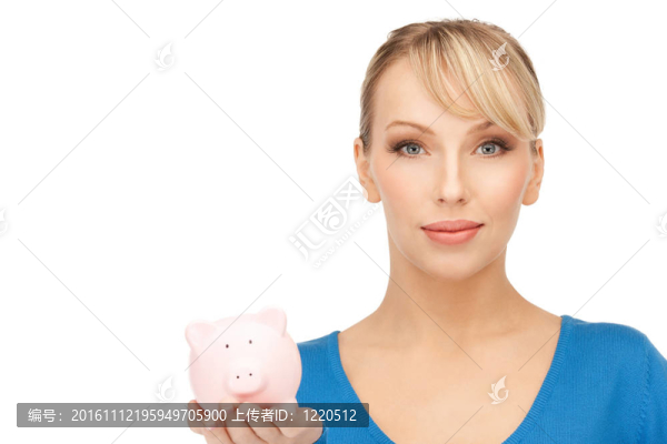 可愛的女人與小豬銀行