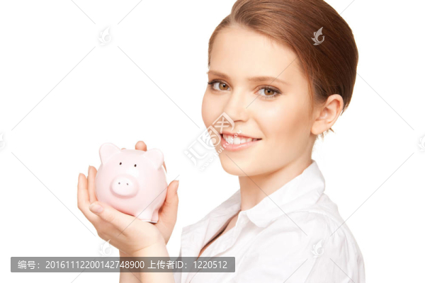 可愛的女人與小豬銀行