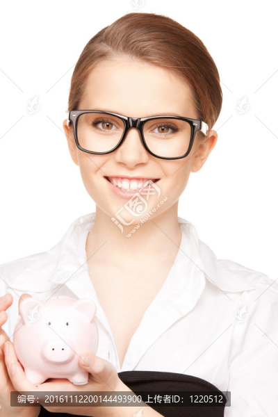 可愛的女人與小豬銀行