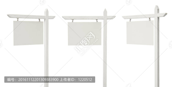 設(shè)置3個(gè)不同的角度空白房地產(chǎn)標(biāo)志白色