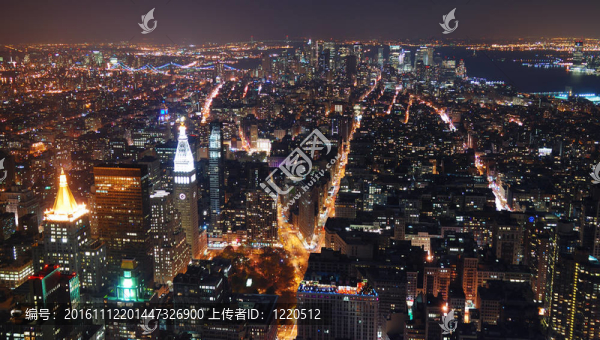 紐約市曼哈頓天際線日落時鳥瞰全景圖