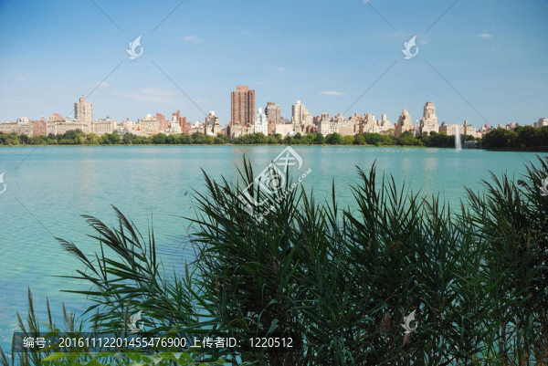 紐約市曼哈頓天際線與中央公園湖