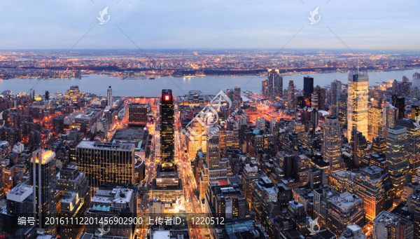 紐約市曼哈頓天際線全景鳥瞰黃昏