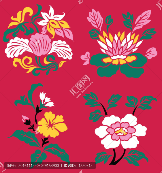 東方花卉植物插畫