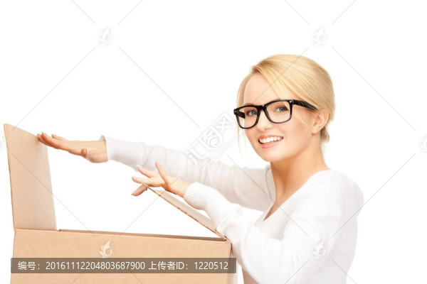 漂亮的女商人紙板箱