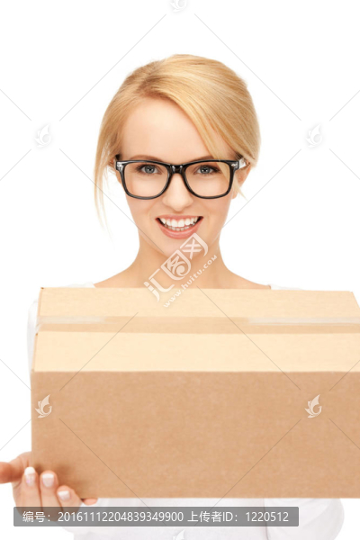 漂亮的女商人紙板箱