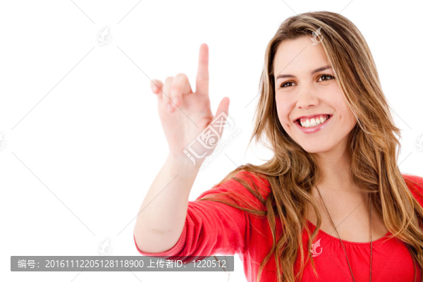 觸摸屏幕的女人