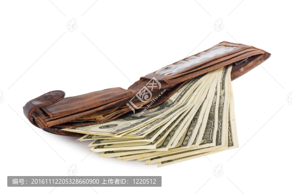 白色背景上的金錢和錢包