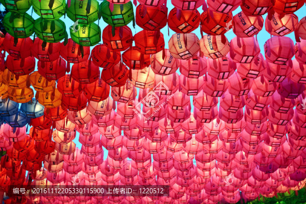 佛教寺院紅色和粉紅色的紙燈籠