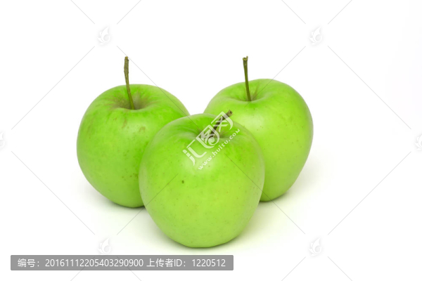 白色背景上的三個(gè)綠色蘋(píng)果