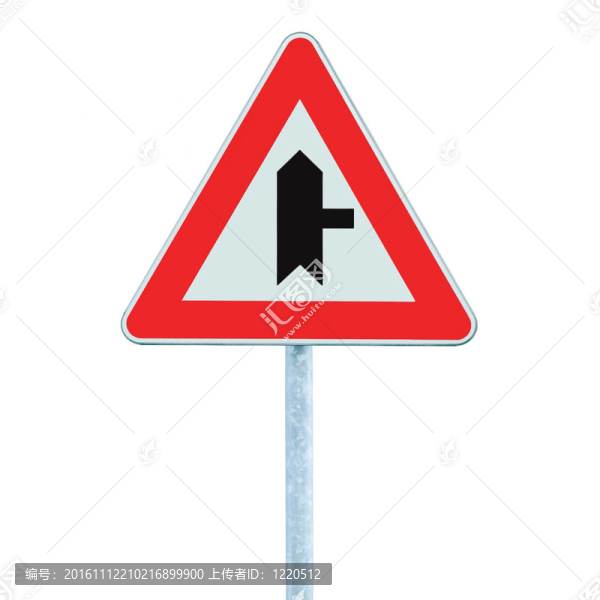 十字路口警告主干道標志桿；右；隔離