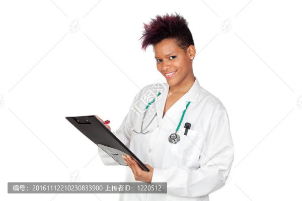 帶剪貼板的異國情調(diào)的醫(yī)學女孩