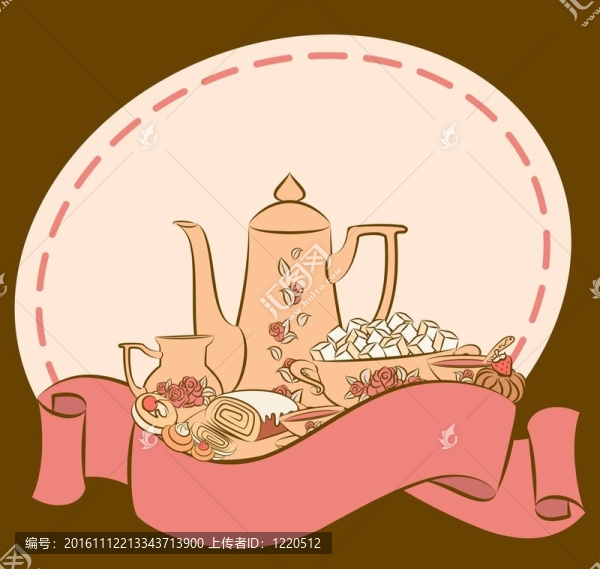 老式茶具和甜蛋糕