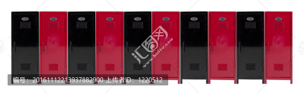 長排紅色和黑色的更衣柜