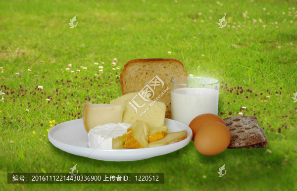 草地上的早餐食品
