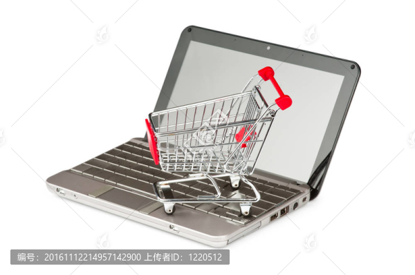 網(wǎng)絡購物概念與電腦和購物車