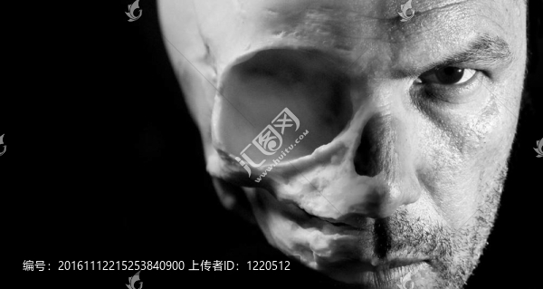 可怕的萬圣節(jié)概念半臉半外星人頭骨可見O