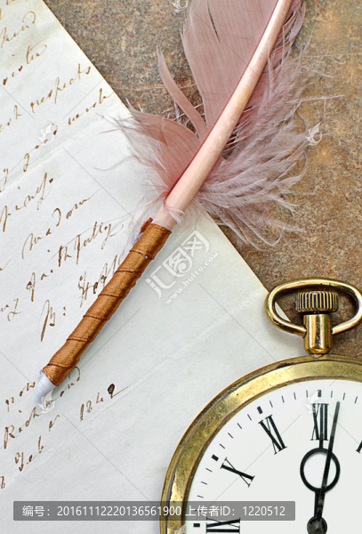 舊鐘；羽毛筆和信