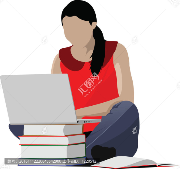 坐著筆記本電腦和書的女孩