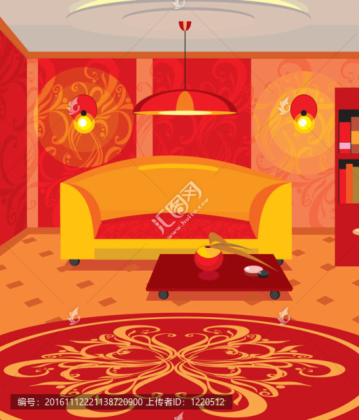 房子內(nèi)部的紅色色調(diào)的沙發(fā)