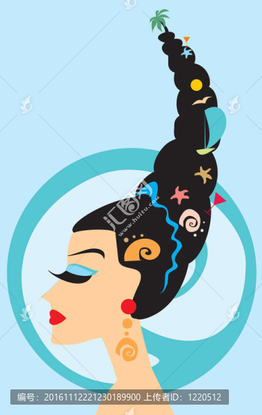 與海洋元素高發(fā)髻的女孩