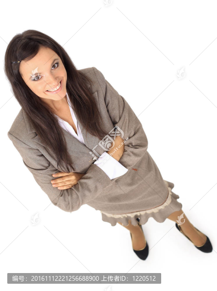 商業(yè)女性在白色背景下微笑