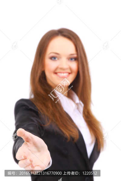 一個(gè)女人的肖像與開放的手準(zhǔn)備密封交易
