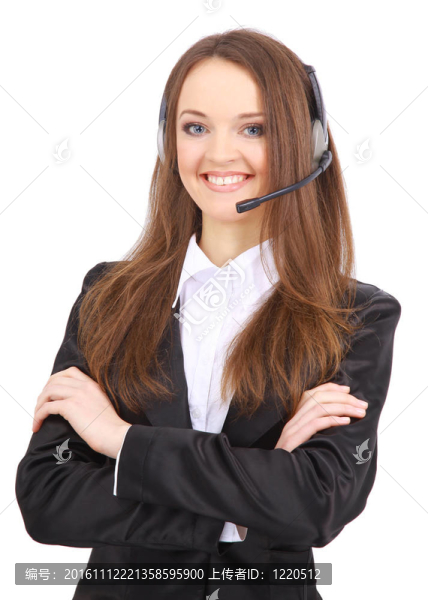 女服務(wù)員戴耳機(jī)，前臺(tái)接待