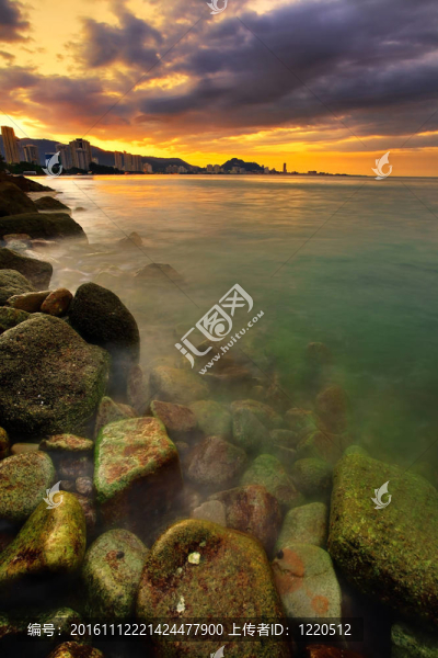 城市和海洋的日落