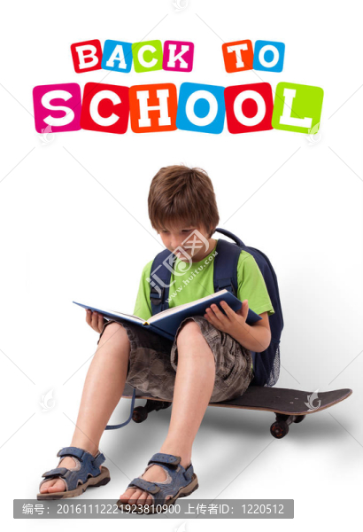 回到學(xué)校的主題孤立在白色的滑板小子