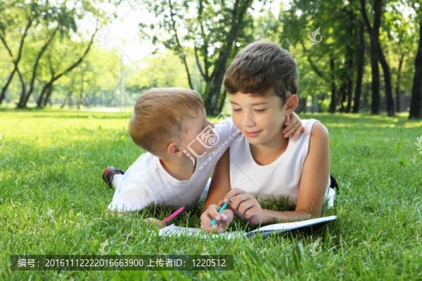 公園里的孩子們?cè)谧x一本書