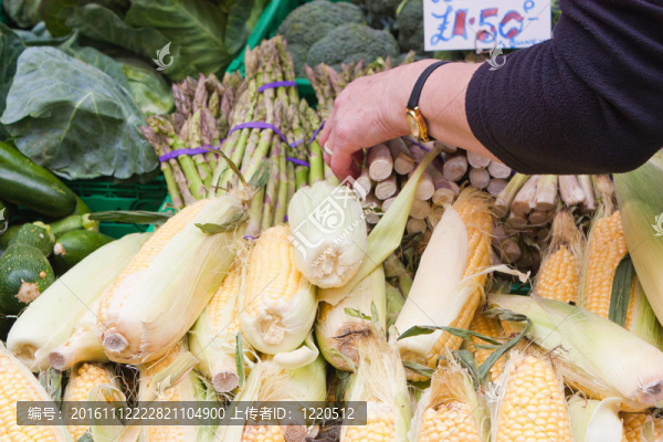 在市場上買蔬菜