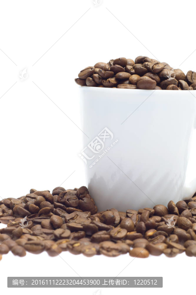 白色背景下的咖啡豆