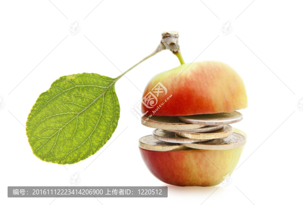 錢在一個(gè)白色的蘋果中間