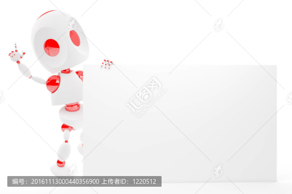 3D機器人持有并呈現(xiàn)空白卡片