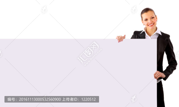商人站，拿著一個白色空的廣告牌