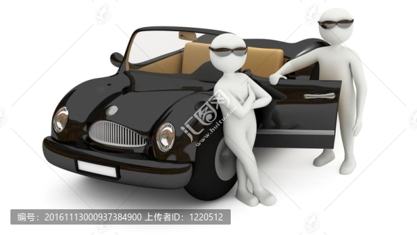 3D白人男子站在靠近黑色的車