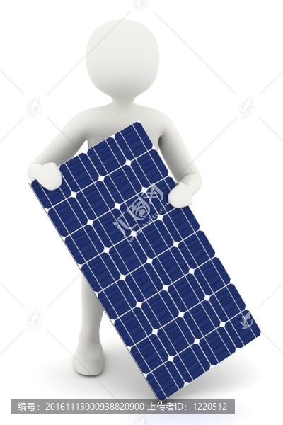3D白人男子控股太陽(yáng)能電池板